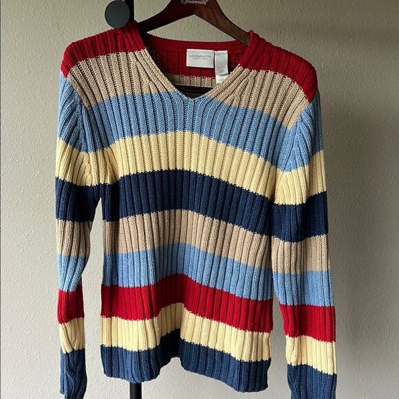 Liz Claiborne Sweaters - Liz Claiborne Ribbed Striped Vneck Long Sleeve Sweater - size Large